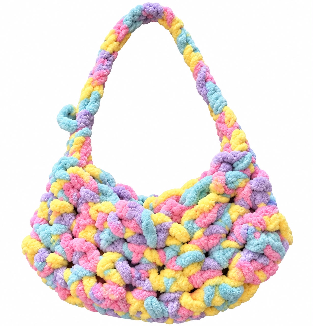 Pastel rainbow chunky crochet shoulder bag